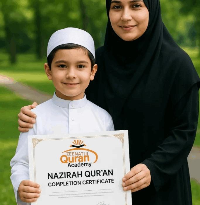 a woman and boy holding a sign